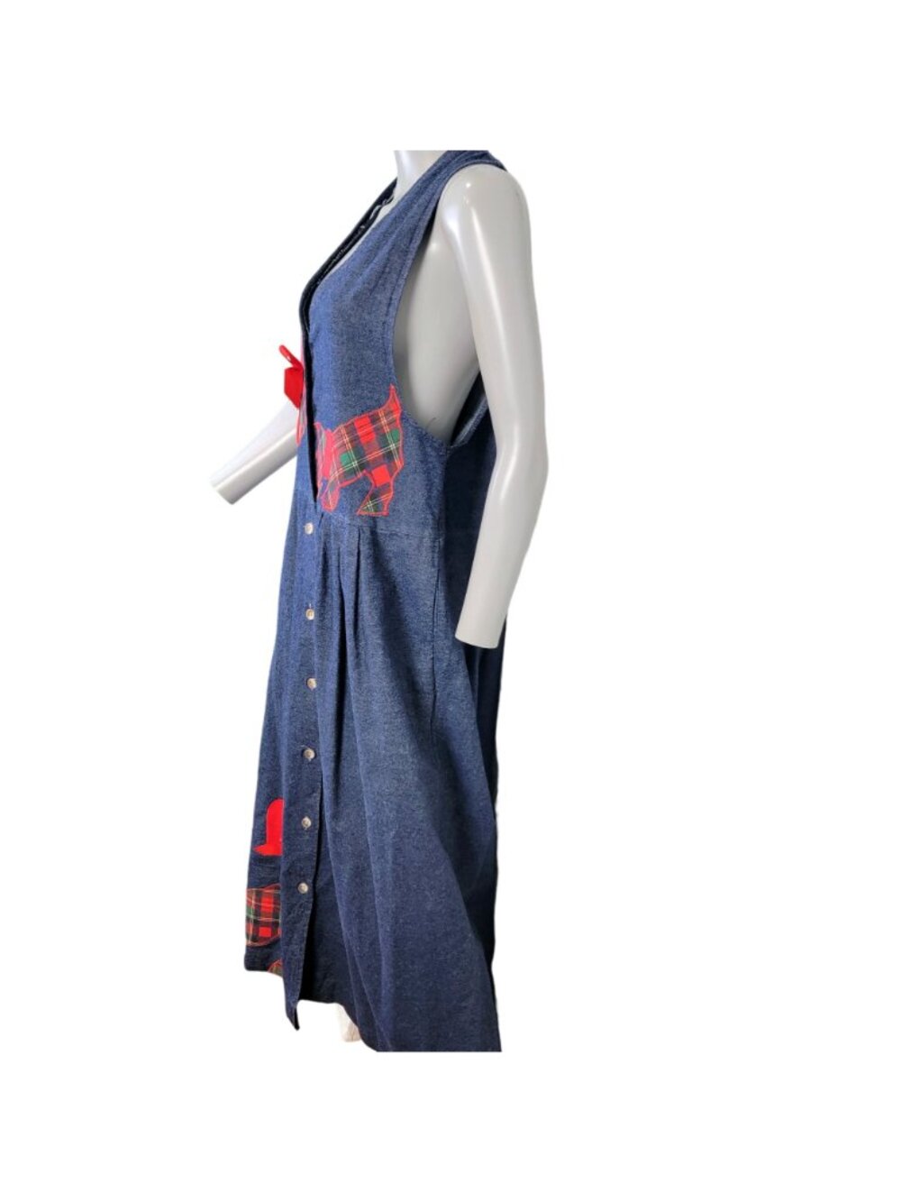 Vintage 90s Denim Maxi Dress Women Medium Scottie Dog Embroidered Teacher 8 10 M - Picture 3 of 15